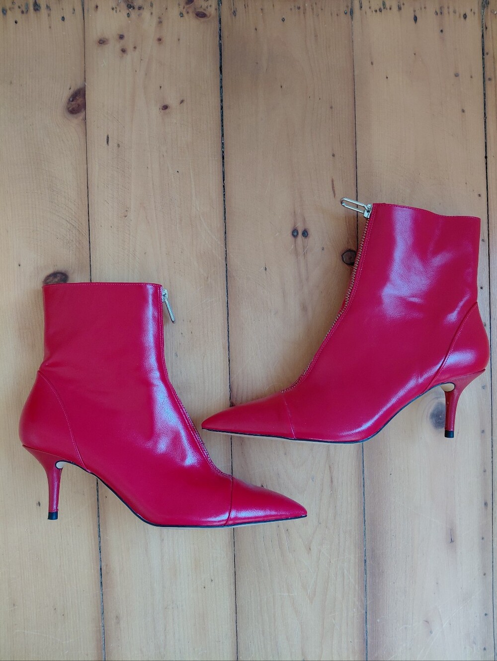 ZARA red ankle boot Point Toe Heels Zip Front 39